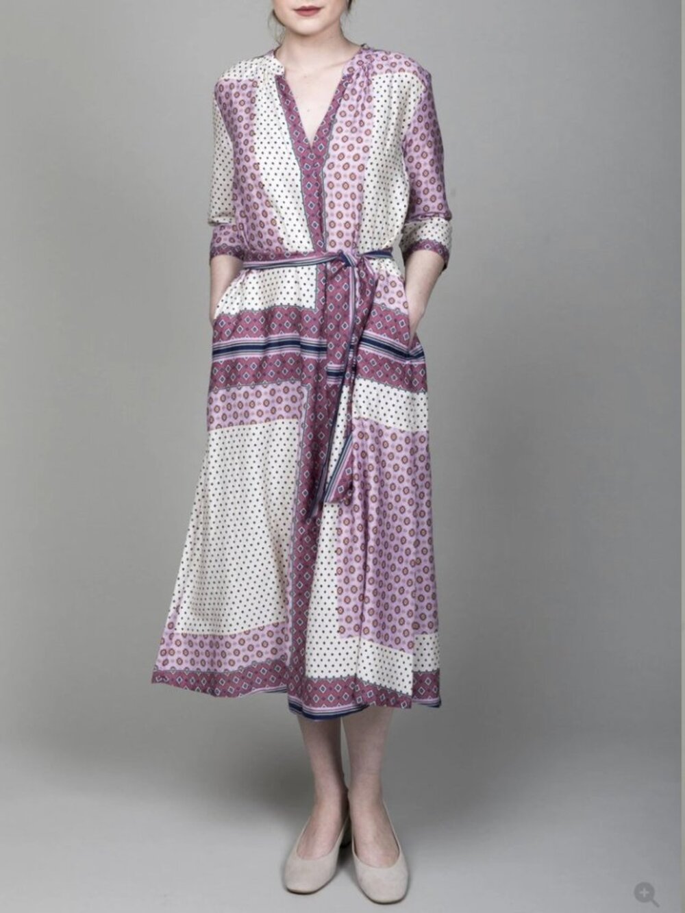 Xirena Joni Dress in Allie print pink geometric patchwork tunic style Small